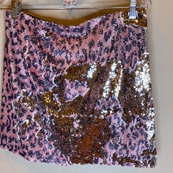 Free People Skinny Sequin Mini Skirt Pink Cheetah. NWT R-16 - Picture 6 of 6